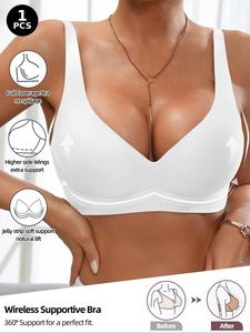Women's Wireless Jelly Bra, Deep V Design, Casual Wire-Free Support Plain Fitted Lining Bra for All Seasons