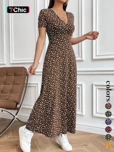 Women's Ditsy Floral Print V Neck Dress, Elegant Casual Short Sleeve Dress for Holiday Vacation Daily Wear, Ladies Clothes for Summer