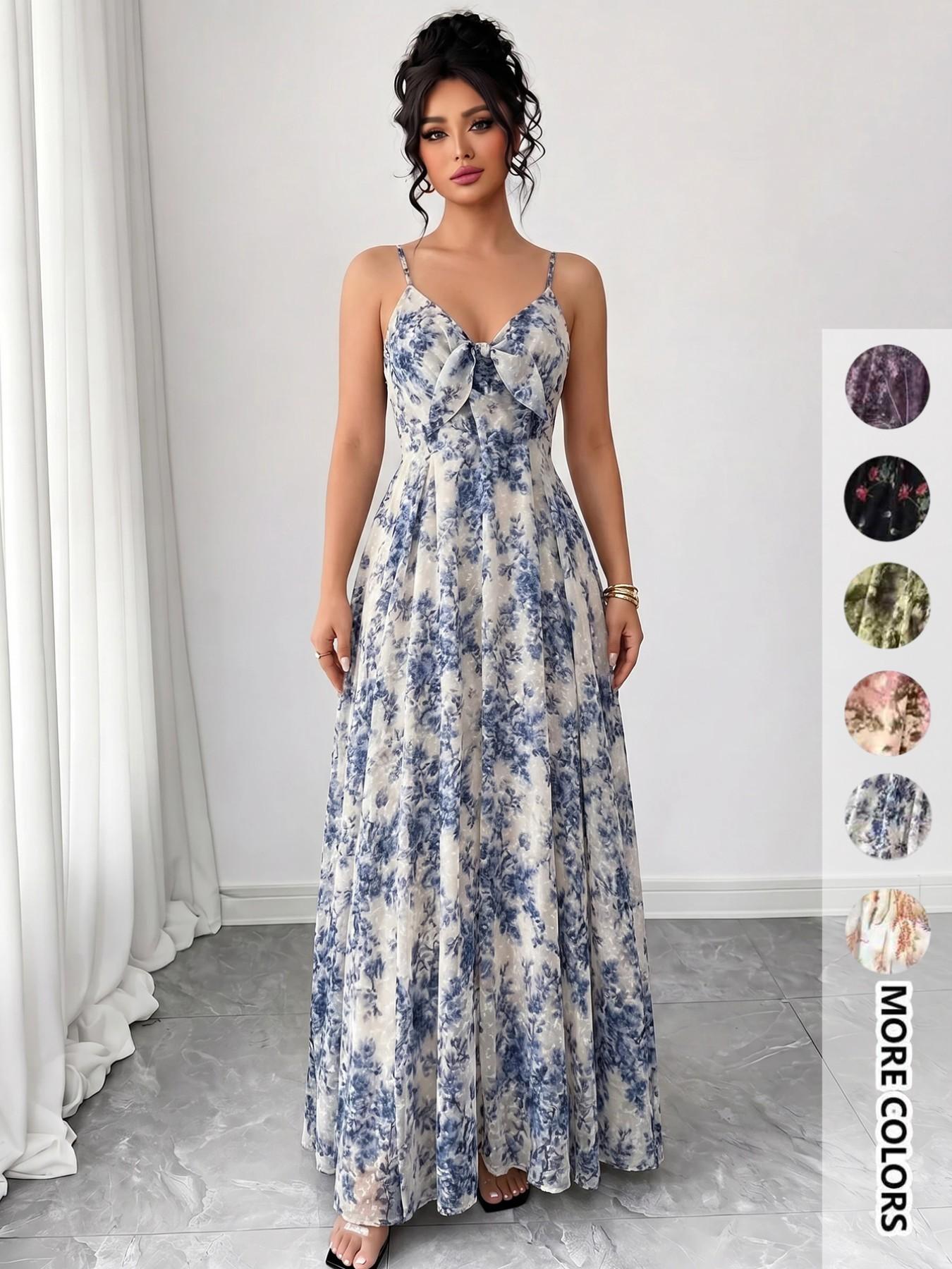 Women's Floral Print Spaghetti Cami Dress, Boho Bohemian Fashion Casual A Line Dress for Beach Holiday Vacation, Ladies Dress for Summer