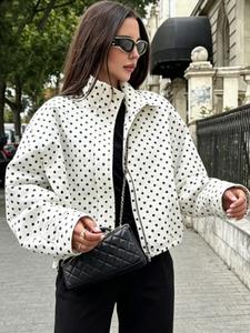 Polka Dot Oversized Jacket Women's Jacket Autumn Spring 2026 Y2K Cropped Long Sleeve Tops Fashion Drawstring Zip Up Coats Casual Outdoor Outerwears