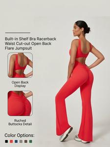 Women's Yoga Jumpsuit, Backless High Waist Wide Leg Pants, Slim Fit Exercise & Daily Wear, Comfortable Home Training, Backless Sports Jumpsuit