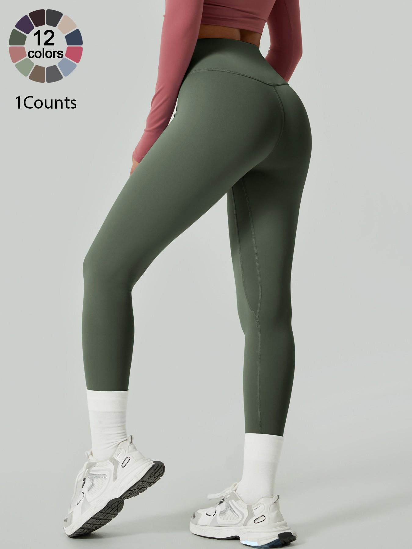 Women's Solid High Waist Sports Stretchy Athleisure Fitness Tight Fit High Waisted Leggings, Casual Comfy Breathable Athletic Skinny Fitness Training Pants for Yoga Gym Workout, Ladies Sportswear for All Seasons