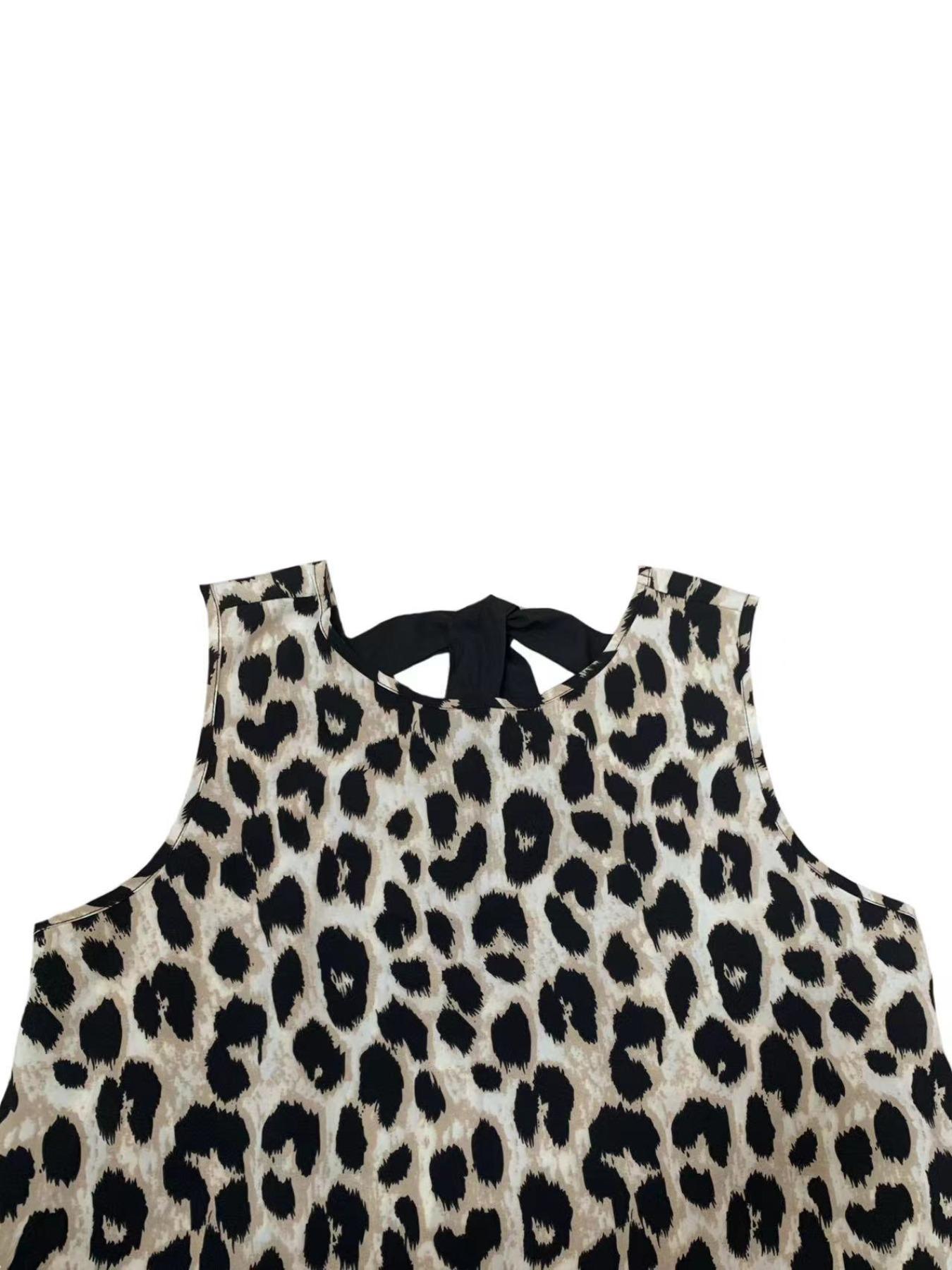Women's Leopard Print Tank Dress, Casual Sleeveless Ruffle Hem Dress for Summer, Ladies Clothes for Beach Holiday Ruffled