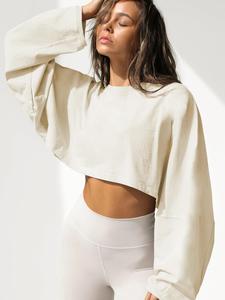 Women's Basic Chic Plain Batwing Sleeve Crop Sweatshirt Top, Womenswear Street Casual Drop Shoulder Round Neck Pullover for Fall, Ladies Clothes for Daily Wear