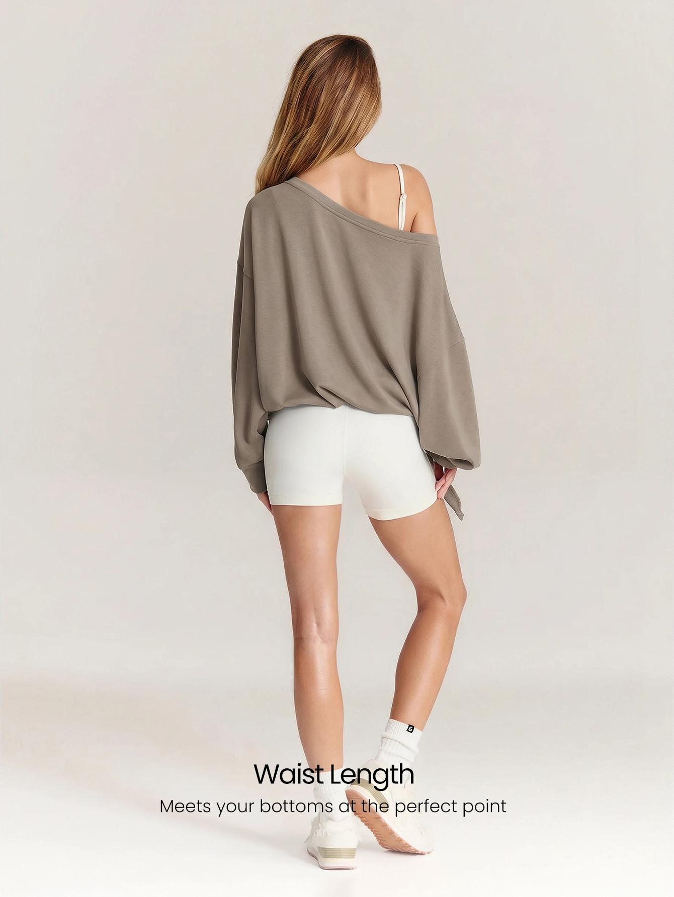 GLOWMODE SoftSerene Modal Own Your Flow Soft Silky Smooth Breathable Waist Length Adjustable Drawstring Hem One Shoulder Pullover Sweatshirt Daily Casual Wear